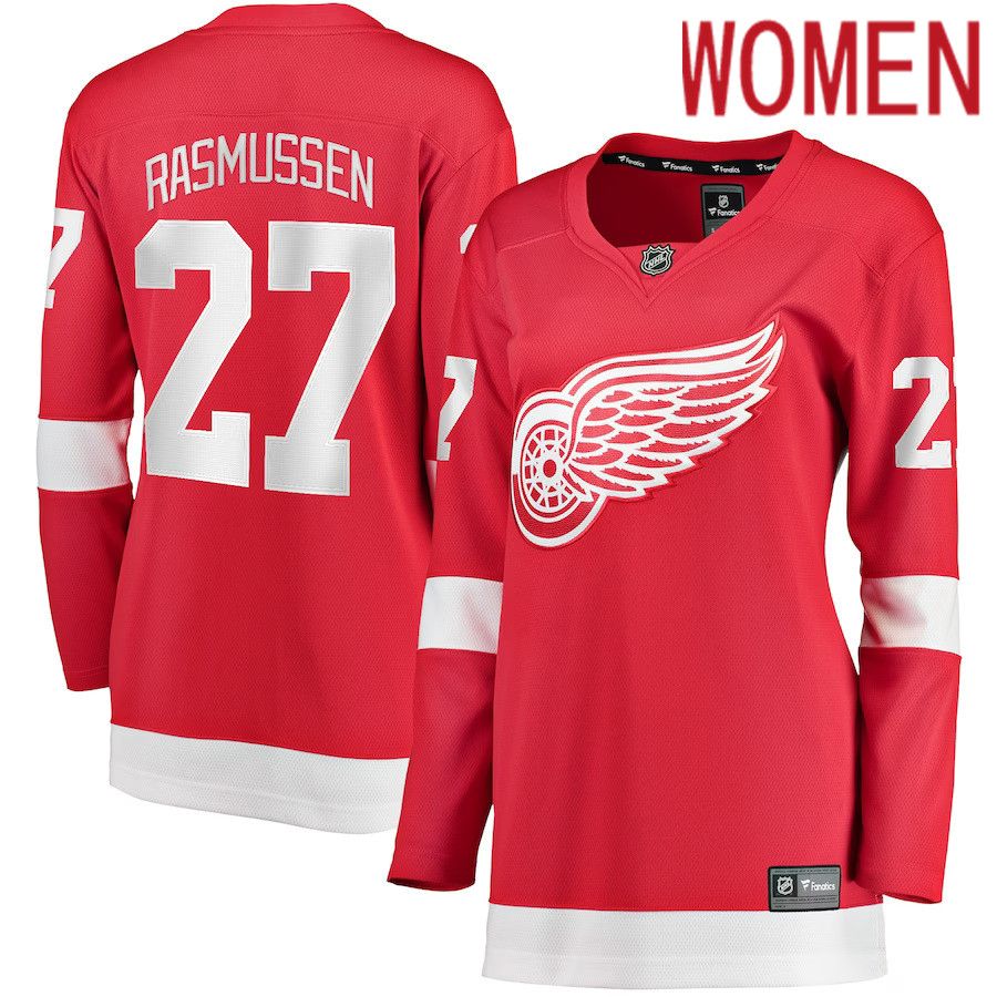 Women Detroit Red Wings 27 Michael Rasmussen Fanatics Branded Red Home Breakaway Player NHL Jersey